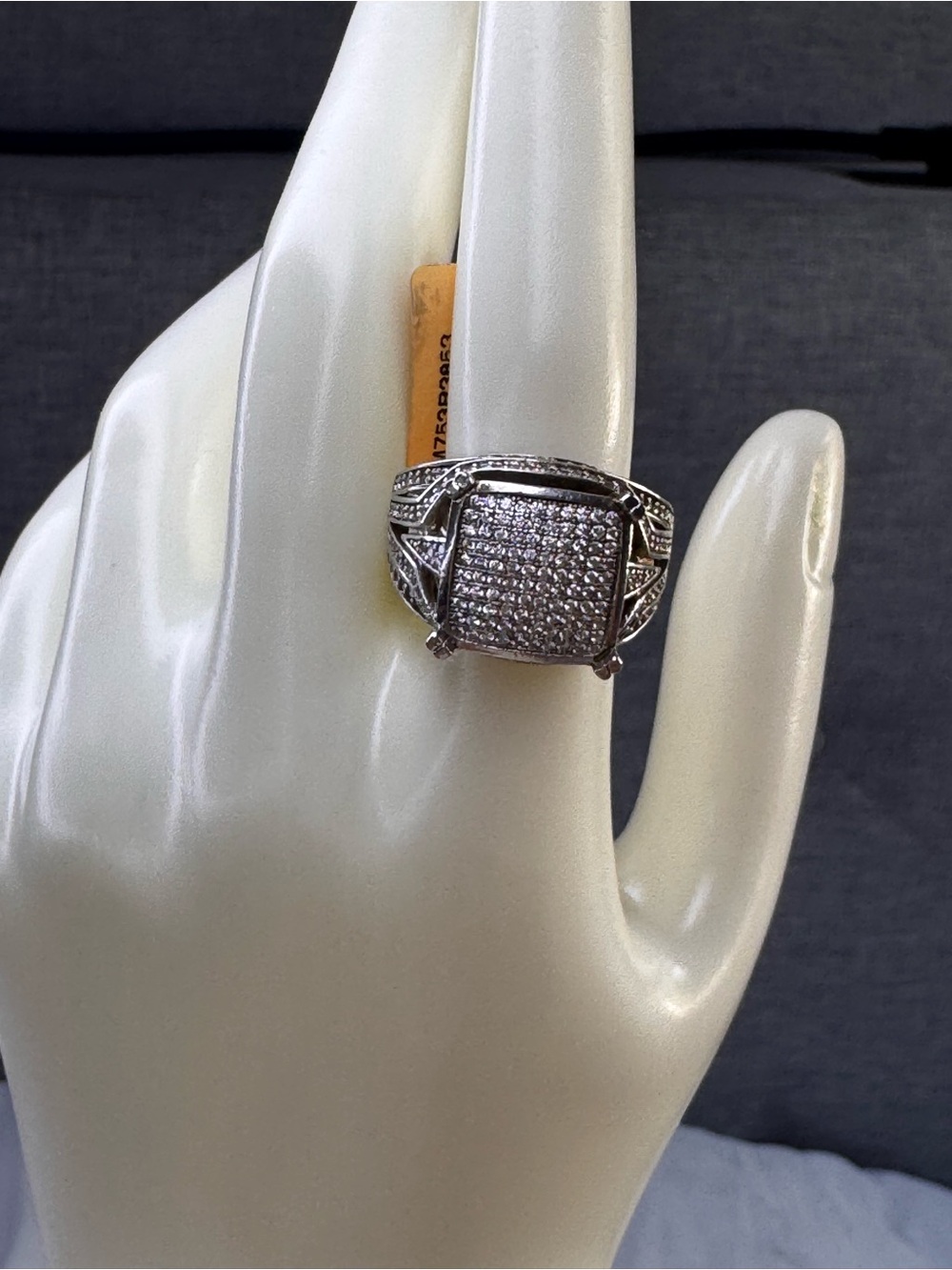 Silver-Tone Pave Square Men's Statement Ring